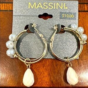 Massini “Grey Skies” Gold Tone Fashion Earrings with Grey & Cream Beads NEW